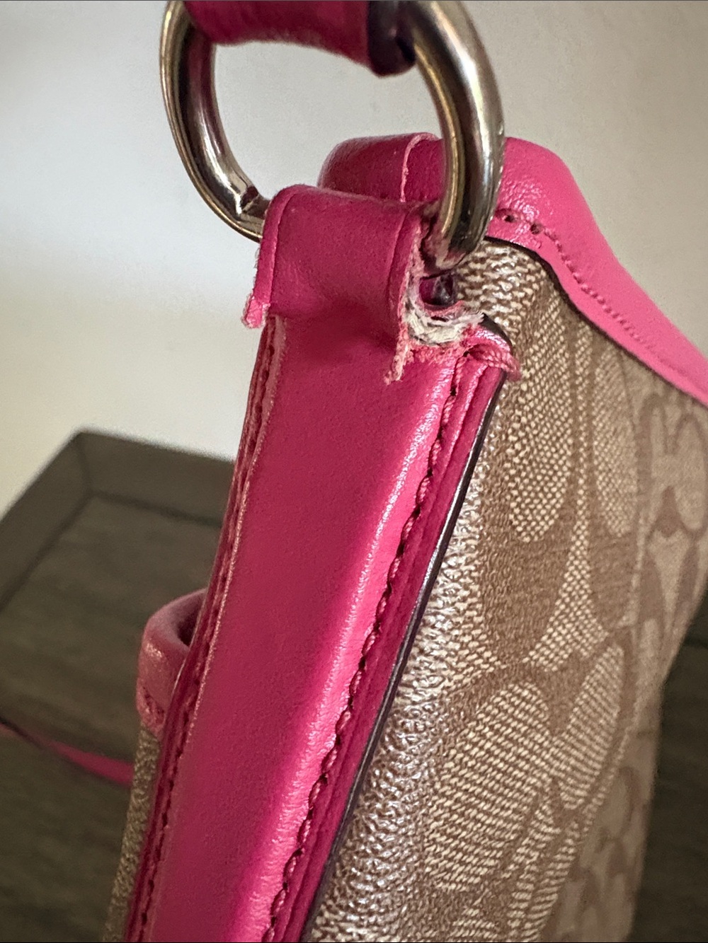[Coach] Signature File Adjustable Crossbody Coated Canvas Bag Purse Khaki/Pink - Picture 15 of 16